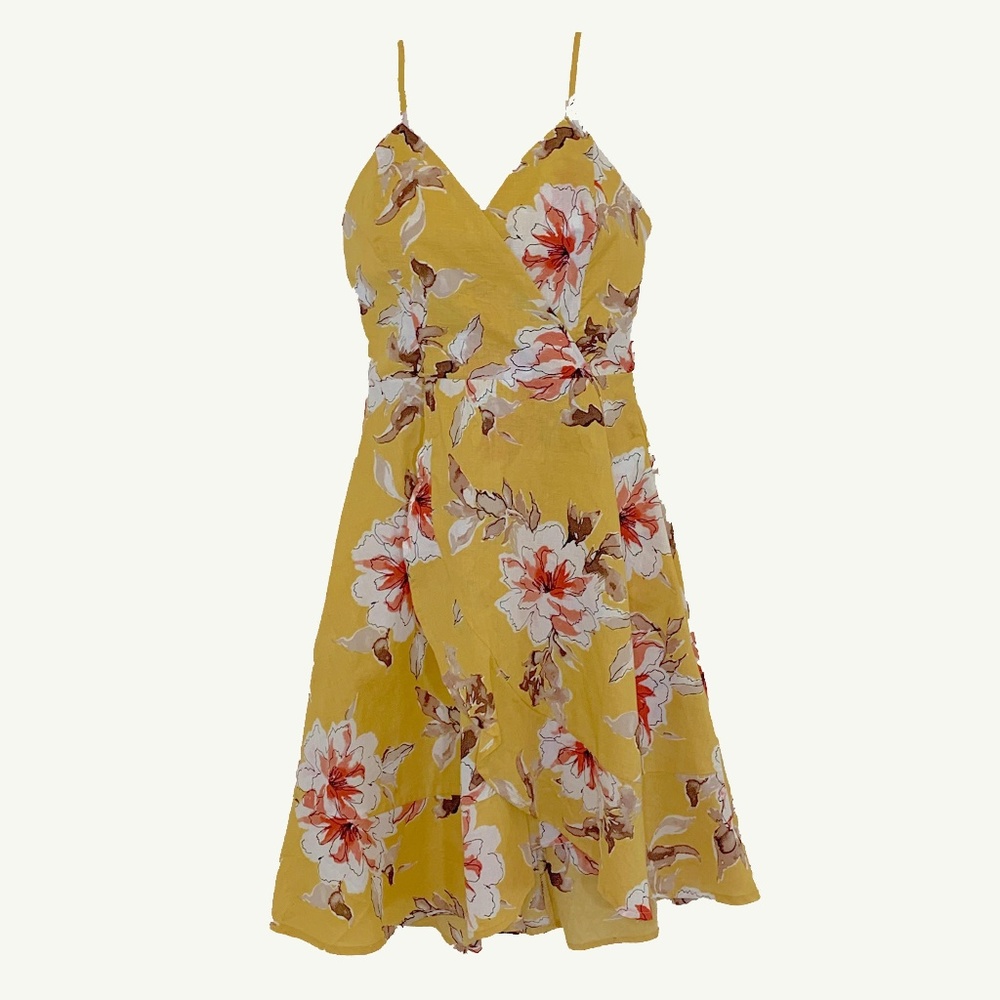 Yellow Floral Ruffled Hem Dress